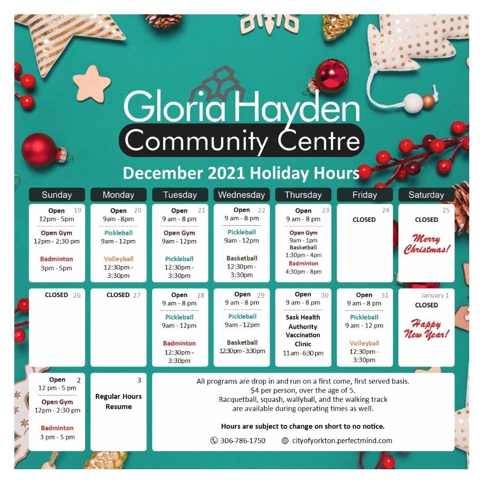 Gloria Hayden Community Centre Holiday Hours