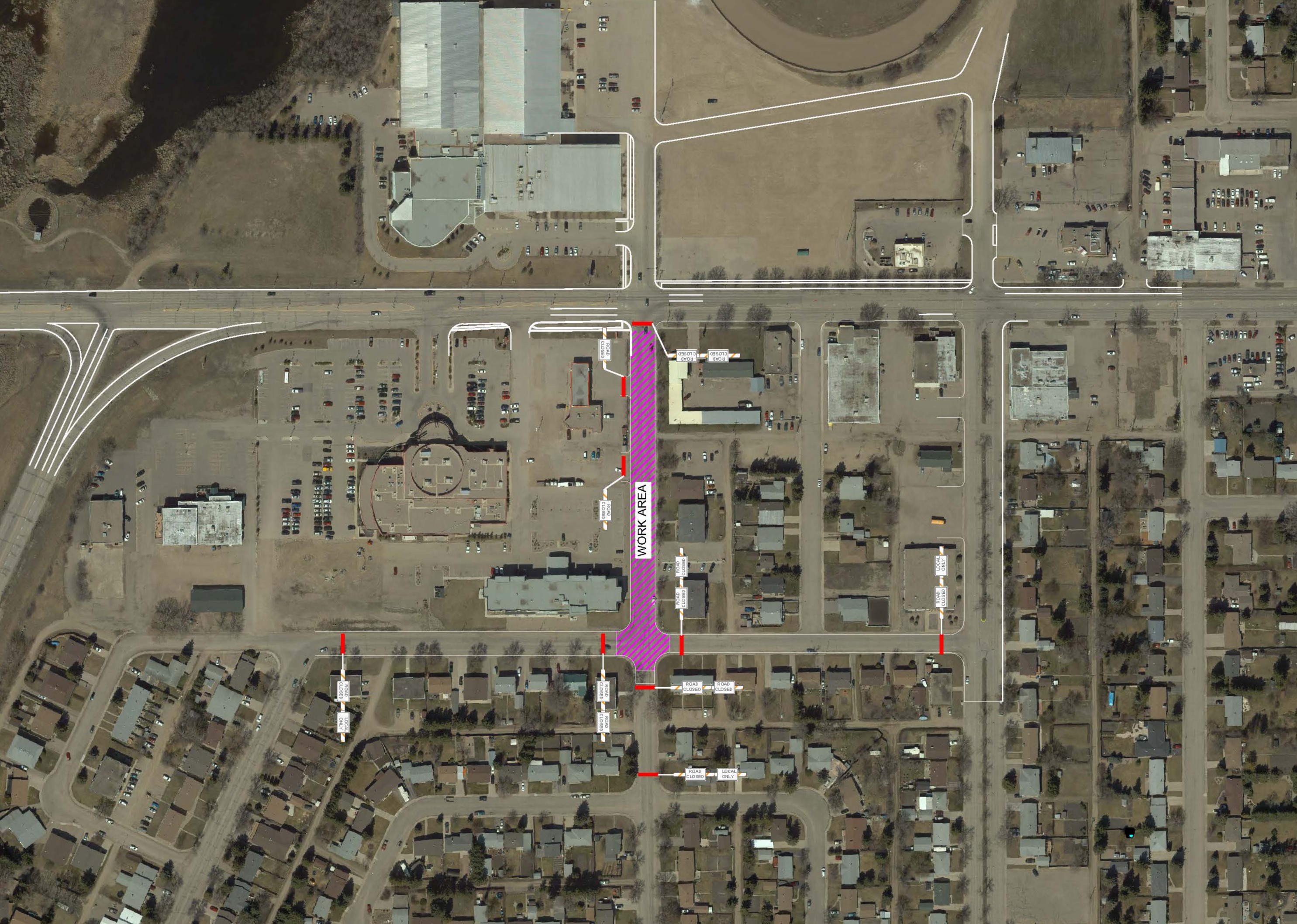Map showing blocked road