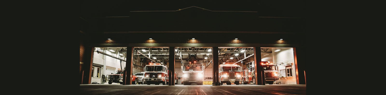 Fire trucks lined up at fire hall