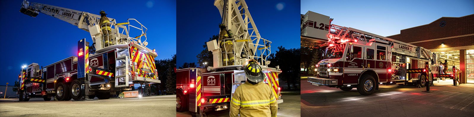 fire trucks with firefighters