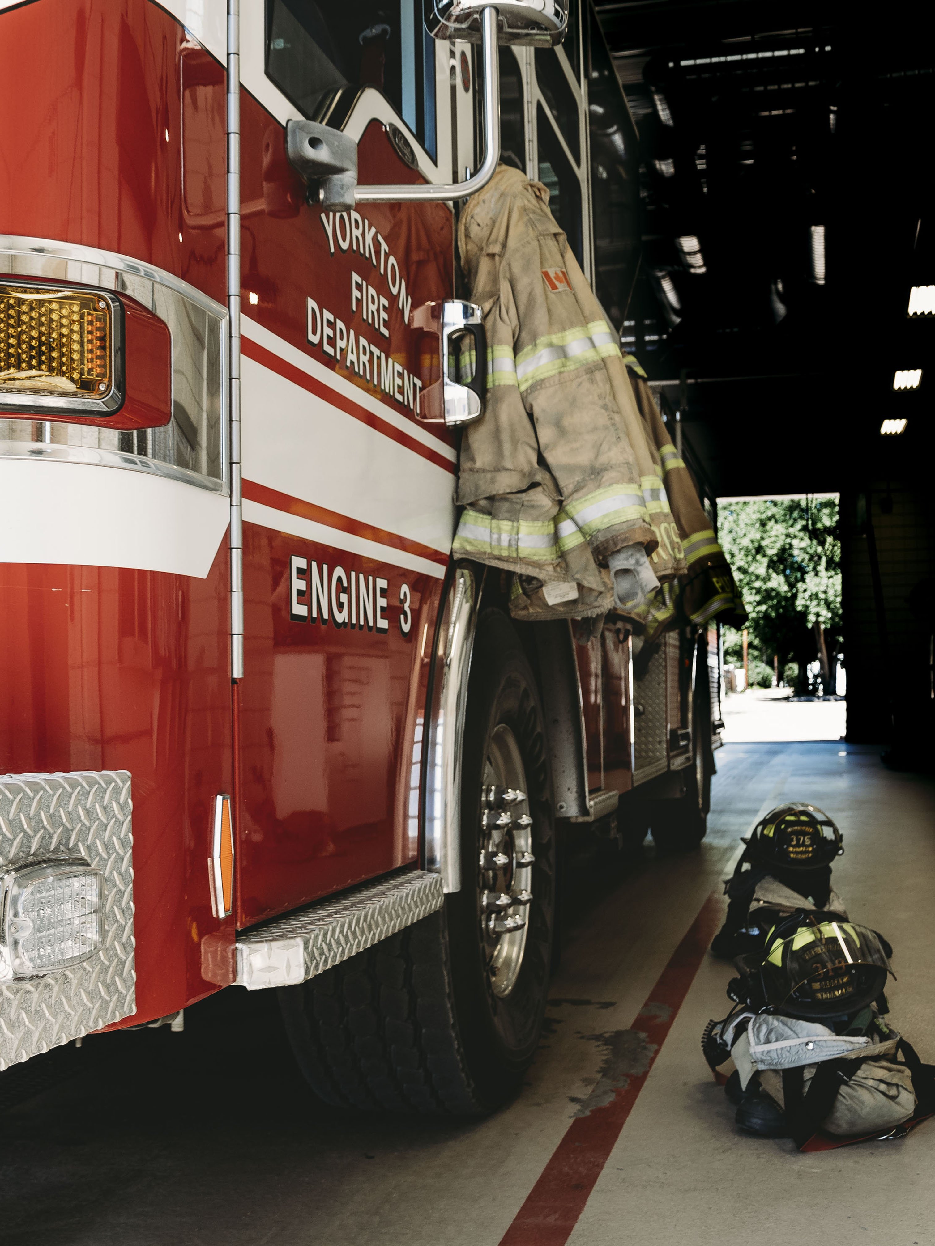 fire truck with gear beside it