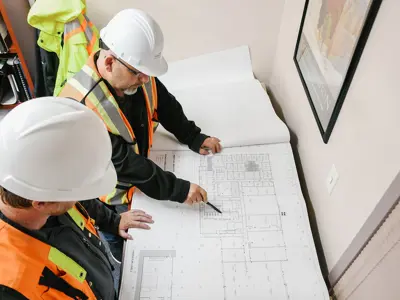 two people looking at plans